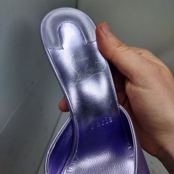 CHRISTIAN LOUBOUTIN Me Dolly Metallic Leather Lilac Smoke Heel Mule Sandal - Picture 5 of 10